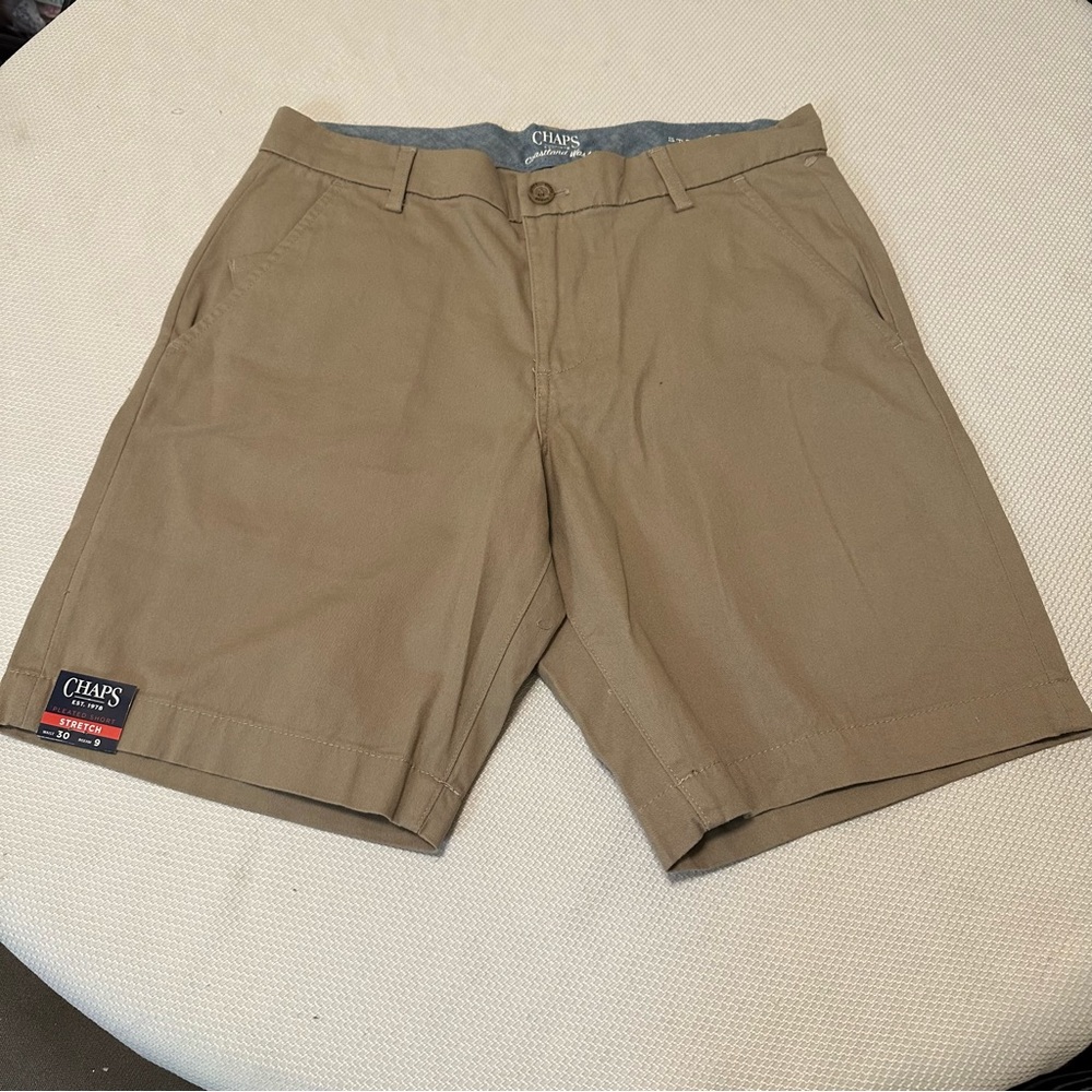 Chaps Stretch Shorts Mens Size 30 Khaki Coastland Wash Flat-Front Hampton